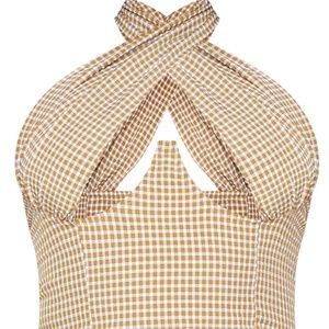 PLUS BROWN WOVEN CHECK PRINT CROSS OVER ZIP TOP